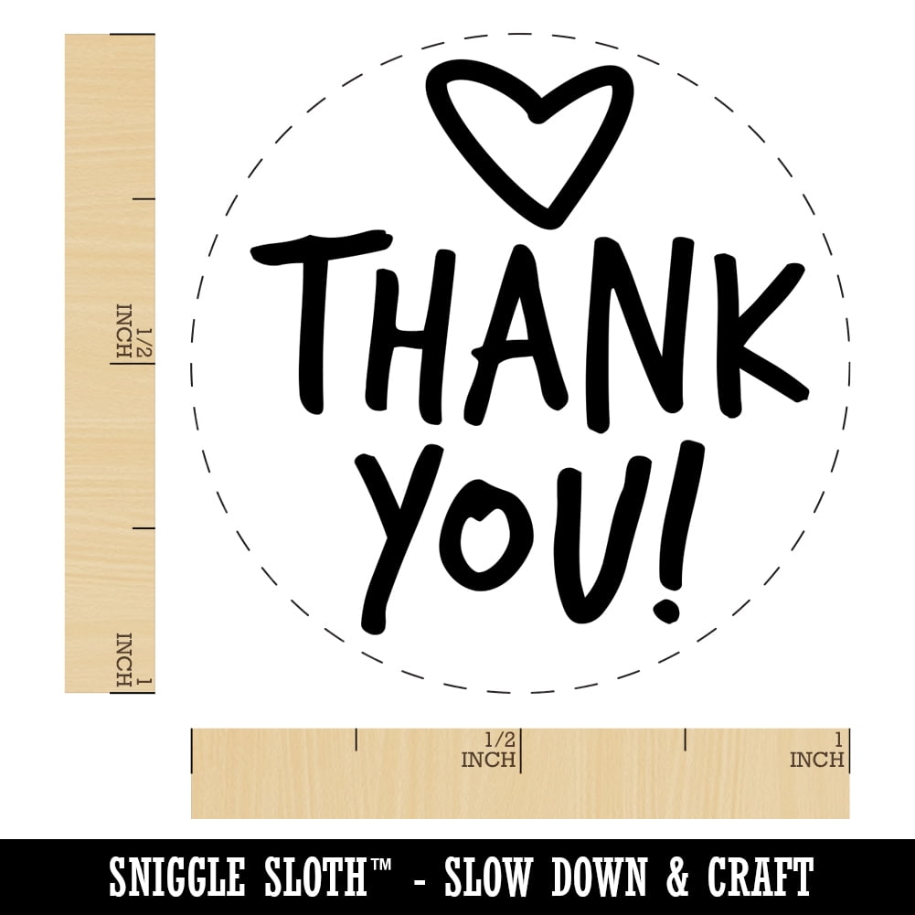 Thank You Fun Text with Heart Self-Inking Rubber Stamp Ink Stamper - Blue Ink - Medium 1 Inch