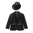 thumbnail image 3 of YUUMIN Kids Boys Shiny Sequins Tuxedo Suit Jacket Coat Blazer Halloween Party Festival Dance Black 10, 3 of 6