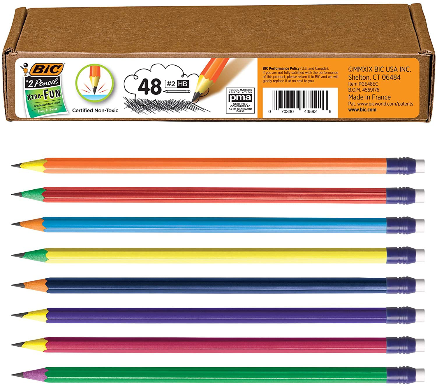 PGE48EC-BLK BIC Xtra Fun Cased Pencil Assorted Barrel Colors 48-Count 2 Lead 