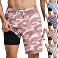thumbnail image 2 of Bosfbaoi Mens Shorts 2-in-1 Swim Trunks Camouflage Print Quick-Dry Mens Athletic Shorts Compression Liner Beach Shorts, 2 of 6