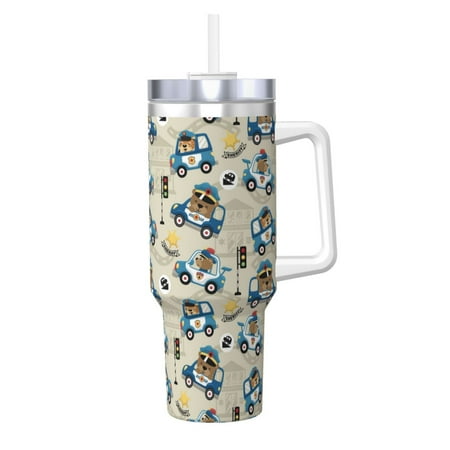 

Cauagu Animals Driving Police Car Print Stainless Steel Vacuum Insulated Tumbler 40oz Water Bottle with Handle & Flip Straw Reusable Travel Coffee Mug for Women & Men