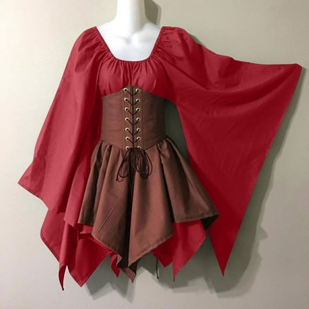 

Qiaocaity Women Gothic Dress on Clearance Up to 30% off Women Black Gothic Retro Long Sleeve Corset Dresses Long Sleeve Round-Neck Mid-Calf Dress Red XXL
