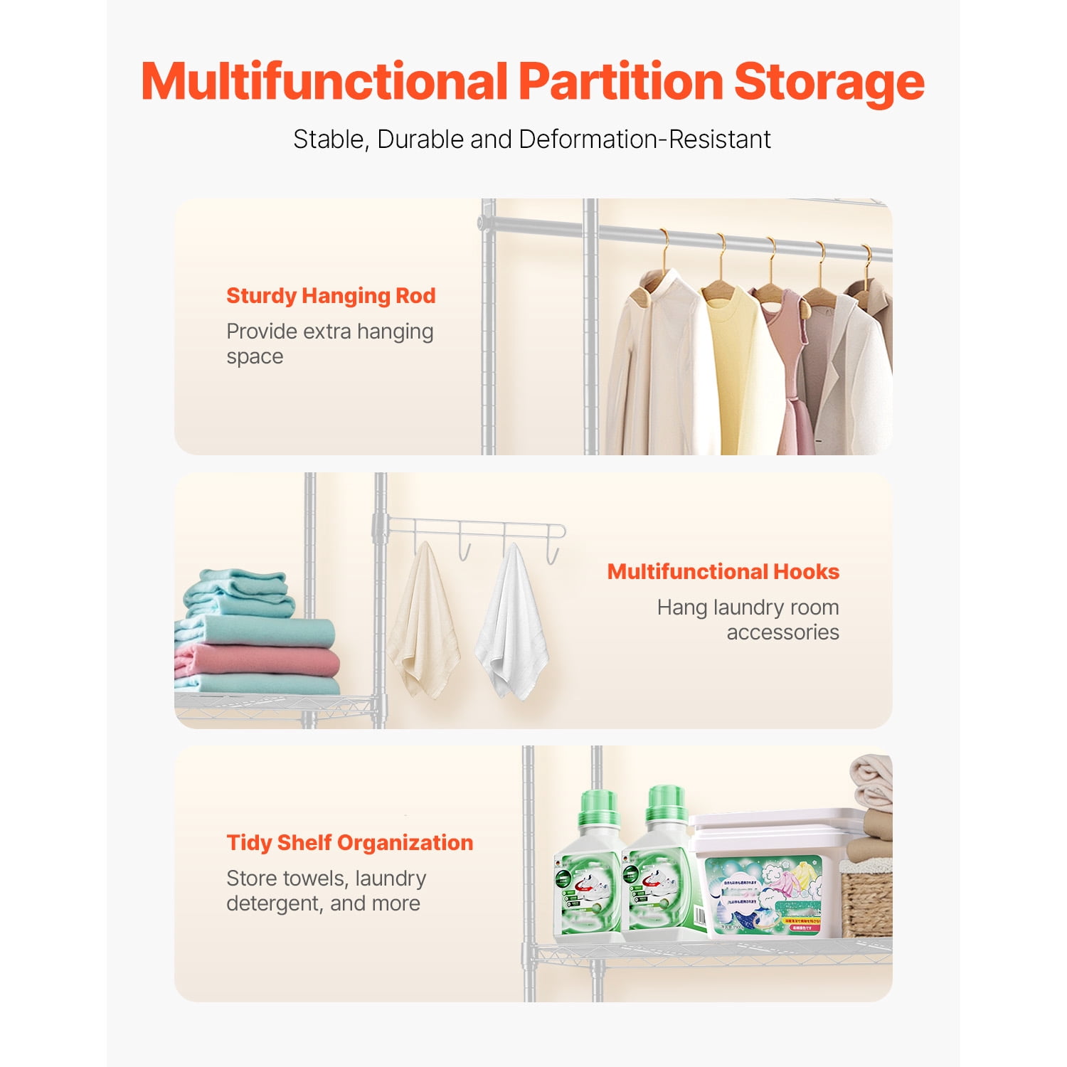 KFFKFF Over Washer and Dryer Storage Rack, 63" Laundry Clothes Drying Rack with Adjustable Shelves, Hanging Rod and Hooks, Ideal for Laundry Room Organizing, White