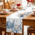 thumbnail image 5 of Blue Eucalyptus Coastal Cotton Linen Table Runner for Dining Kitchen, Beach Starfish Shell Nautical Wedding Outdoor Party Tablerunners Decoration, Dresser Scarf Coffee Tablecloth Runners 13x70 Inches, 5 of 9