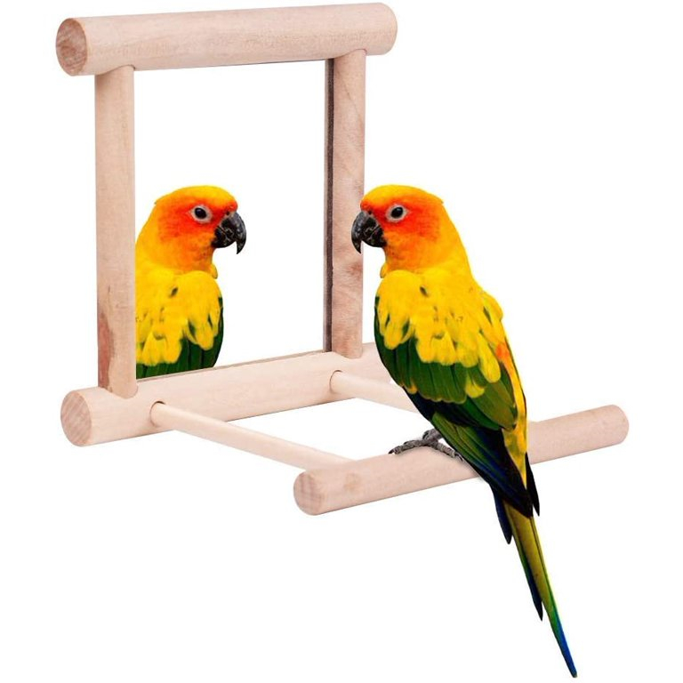 LEERUI Bird Cage Mirror, Parrot Double Side Mirror Swing Wooden Hanging
