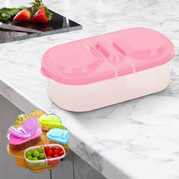 Plastic Food Storage Containers with Lids Snack & Fruits Containers Divided Food Boxes Two Sections for Food On the Go for Work and Travel