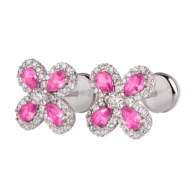 Aretes para Mujer de Plata .925 con Zirconia Cúbica, LuckyLy Aretes de Flores Brillantes – Joyería Ideal como Regalos para Mamá y Regalos para Mujer Navidad y Cumpleaños, Modelo Aina fucsia