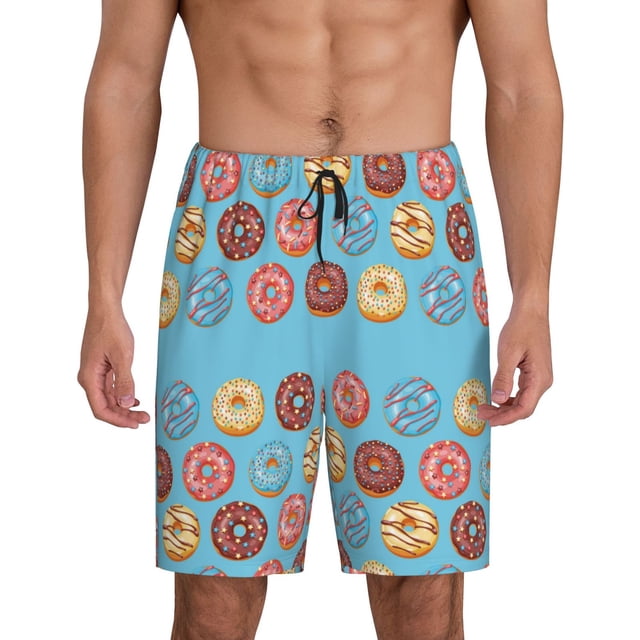 Balery Cute Donut Pantalones cortos de pijama de punto de algodón para hombre con cinturilla y bolsillos-3X-Large