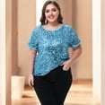 thumbnail image 3 of Women's Plus Size Short Sleeve Sequin Top Round Neck - XXX Large, Blue, 3 of 6