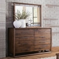 thumbnail image 4 of 4 Piece Queen Bedroom Collection In Brown - Made Of Solid Pine, Modern Rustic Style With Distressed Appearance, Consists Bed, Nightstand, Dresser/mirror, Metal Side Glides For Drawers Saddle Pine, 4 of 6