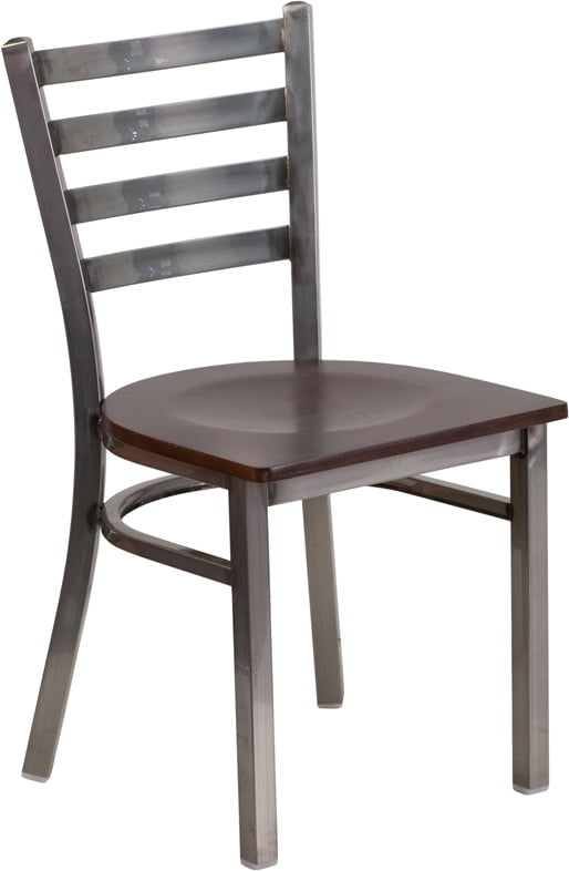 Economy Clear Coated Metal Ladder Back Restaurant Chair With Walnut Wood Seat for sale online 