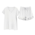 thumbnail image 2 of Skpblutn Womens Shorts Spring And Summer Solid Color Casual Drawstring Short Sleeve Pajamas Home Set Shorts for Women White L, 2 of 4
