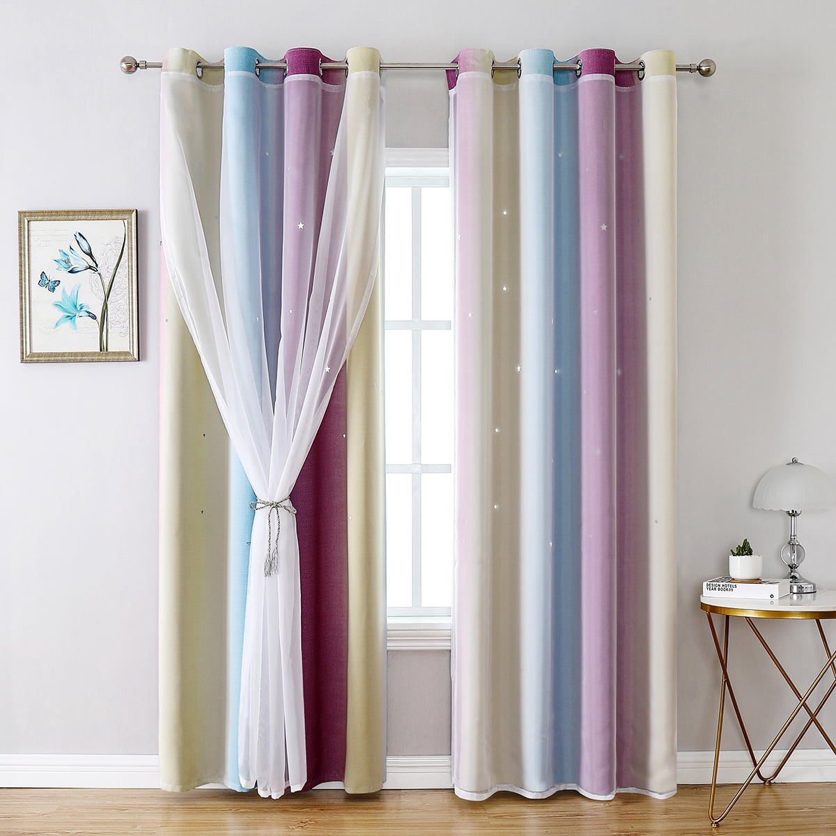 Details about   1/2 Panels Window Curtain Double-Layer Yarn Tulle Hollow-Out Drapes Home Decor 