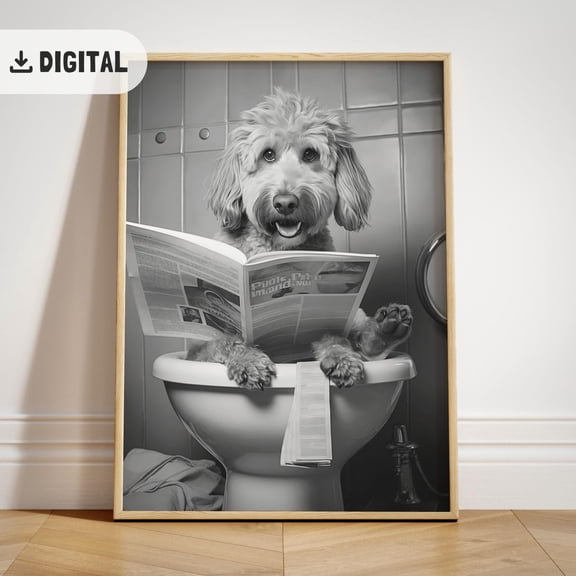 Goldendoodle Bathroom Wall Art, Doodle Dog Poster, Dogful Wc Poster, Unframed Poster Size 8x12