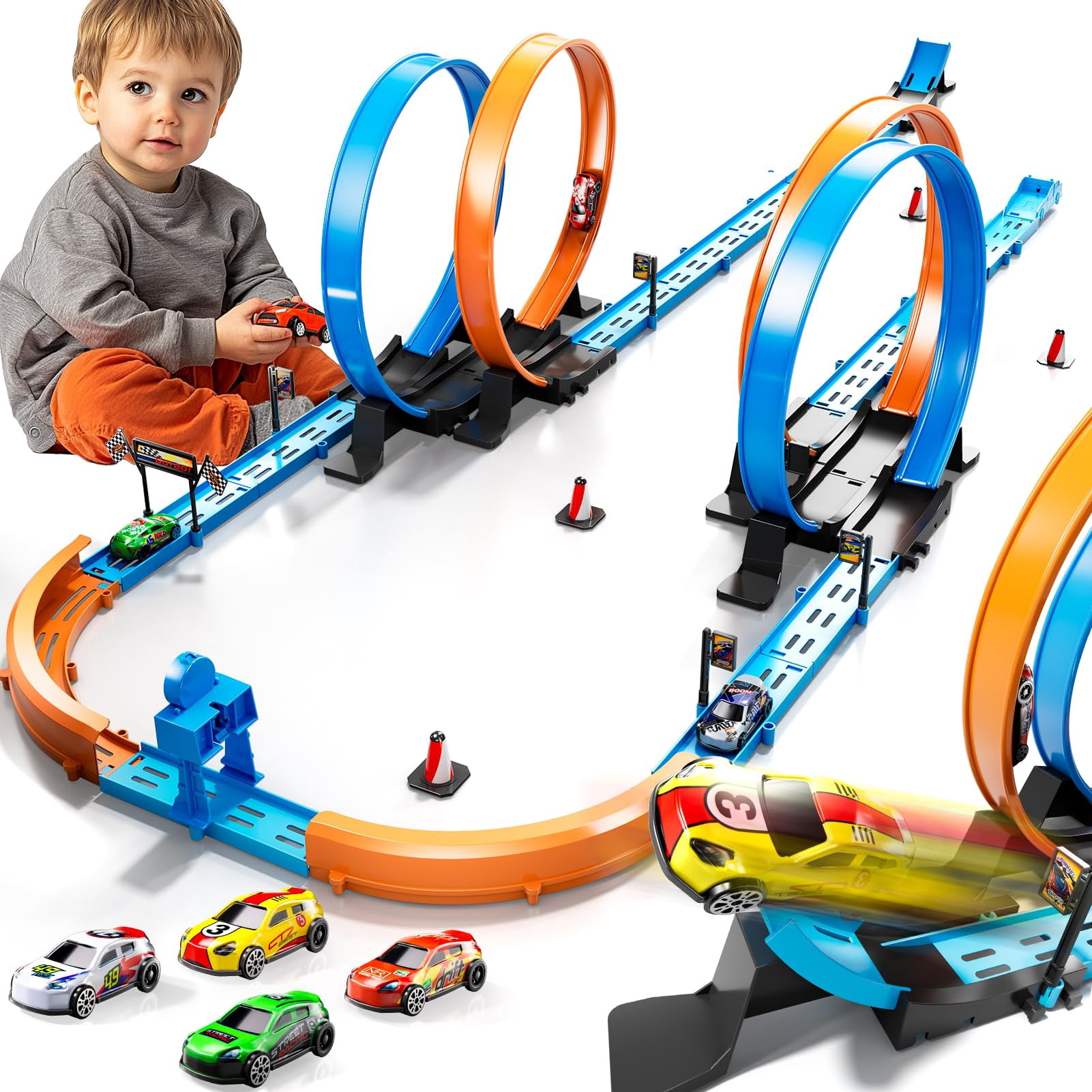 LILYBUDS Toy Car Track Set for Boys Kids Age 3-5 4-7 8-12, Long Race ...