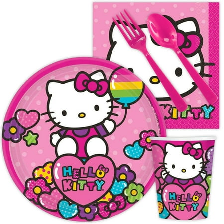 Hello Kitty Birthday Party Invitations - Hello Kitty Rainbow Birthday Party Standard Tableware Kit Serves 8