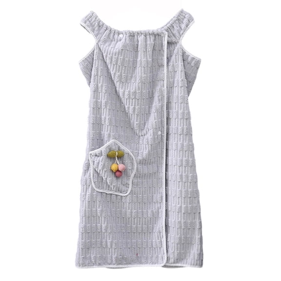 Shrysg Women's Wearable Bath Wrap Dress Quick Dry Absorbent Towel Robe with Pocket Strap Shower Cover Up for Spa Pool Gray