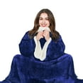 thumbnail image 3 of Tirrinia Microplush Sherpa Blanket with Sleeves for Women and Men Blue 3.19 lb, 72" x 55", 3 of 8