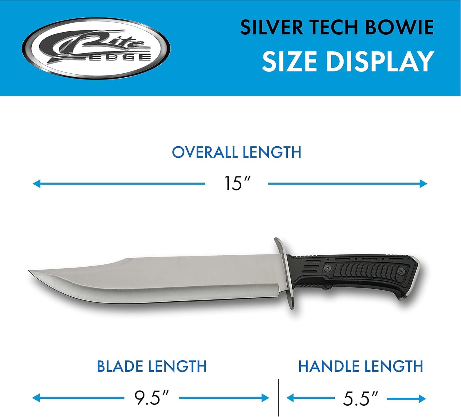 SZCO 15" Fixed Blade Bowie Knife with Silver Clip-Point Blade, Handle & Nylon Sheath Outdoor Hunting & Camping Knife