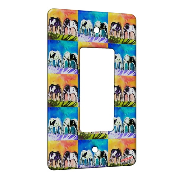 KuzmarK™ 1 Gang Rocker Wall Plate - Piebald Gypsy Horses at Sundown Horse Pattern Art by Denise Every