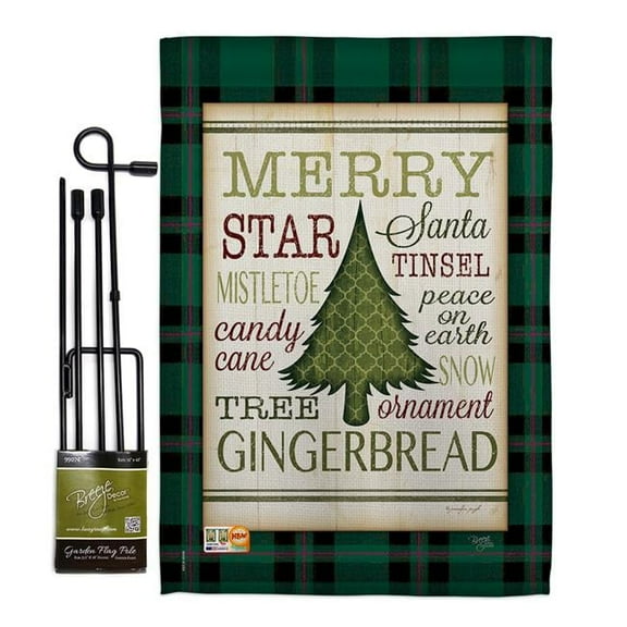 Breeze Decor BD-XM-GS-114180-IP-BO-D-US18-SB 13 x 18.5 in. Oh Christmas Tree Winter Impressions Decorative Vertical Double Sided Garden Flag Set with Banner Pole