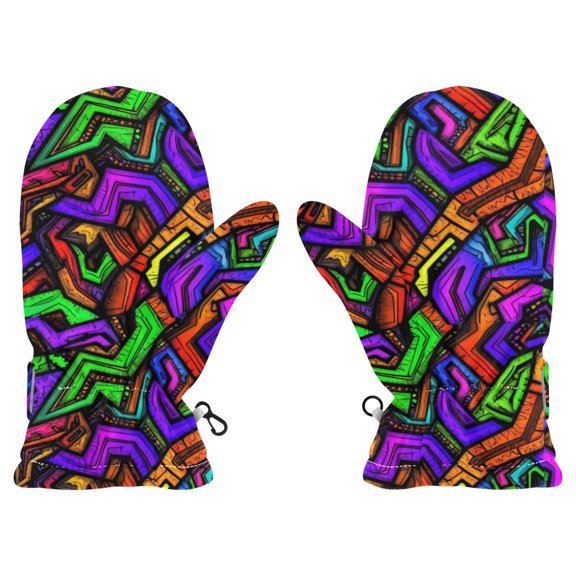 Colorful Graffiti Cold Weather Mittens Cozy Gloves with Adjustable Fit Perfect for Outdoor Fun