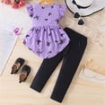 thumbnail image 4 of HCNTES Baby Girl 2 Piece Clothes Set Short Sleeve Top + Drawstring Pants Casual Dailywear Spring Summer Kids Girls School Outfits 3T 4T 5T 6T(F02-Purple,4-5 Years), 4 of 9