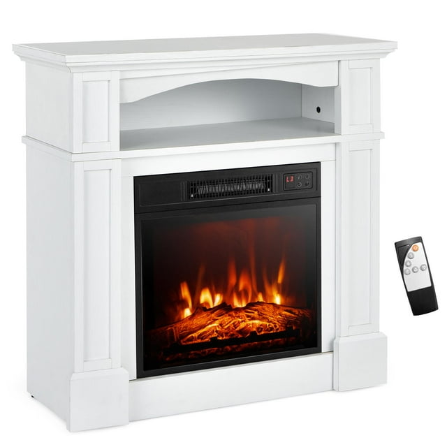 Foyer Électrique de 32 Pouces avec Manteau de Cheminée et Télécommande, Fini Blanc. Doté d'Un design Autoportant avec un Effet de Flamme 3D Réaliste, une Luminosité de Flamme Réglable à 3 Niveaux et une Capacité de Chauffage jusqu'à 323 Pieds Carrés. Comprend une protection contre la Surchauffe, un Fonctionnement Silencieux de Moins de 55 dB et un Minuterie de 6 Heures. le Manteau de Cheminée Offre un Espace de Rangement Supplémentaire avec une Grand Plaque Supérieure et un Compartiment Ouvert. Peut Être Utilisé via un Panneau de Commande Ou une Télécommande pour Plus de Commodité.