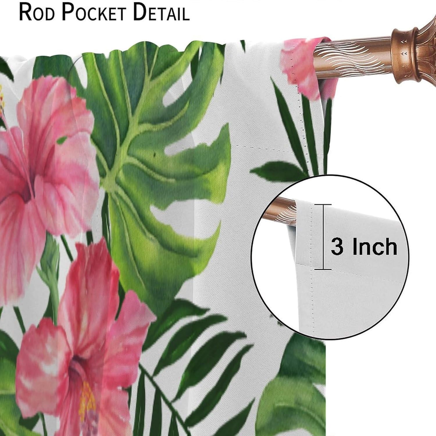 Tropical Floral Curtain Green Plant Nature Blackout Print Rod Pocket Window Drapes for Bedroom Living Room 42x63in