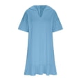 thumbnail image 4 of Mceream Robes à Capuche pour Femmes Grande Taille Mignonnes à Manches Courtes Chandails Robe Tunique Fluide avec Volants Robe T-Shirt 2026 Mode Été Robe de Plage pour Dames Bleu Ciel TTG, 4 of 9