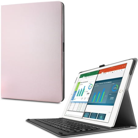 Infiland Ultra Slim Smart Cover Case with Apple Pencil Holder Bluetooth Keyboard for Apple iPad Pro 12.9-inch Tablet 2015 Release Tablet (with Auto Wake/ Sleep), Rose Gold