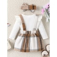thumbnail image 2 of nvzhuang Baby Girls Outfits Long Sleeve Romper+ Plaid Suspender Skirt +Headband Set Newborn Clothes, 2 of 8