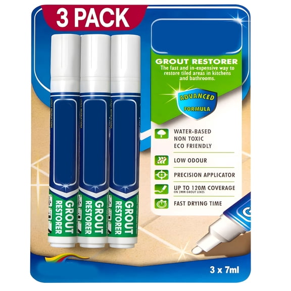 VELIMO 3 Pack White Tile Grout Sealer Paint Pen: Waterproof Grout Paint Pen, Whitener and Grout Sealer Marker for Cleaner Looking Grout Lines White, Narrow 5Mm Tip (7Ml)