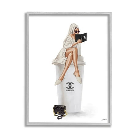 Stupell Industries Fashion Brand Emblem Coffee Cup Woman Graphic Art Gray Framed Art Print Wall Art, Design by Ziwei Li