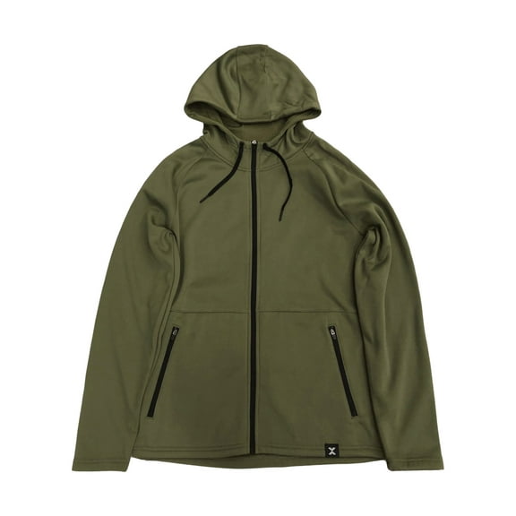Xersion Mens Olive Green Performance Fleece Zip Front Hoodie Sweatshirt Medium