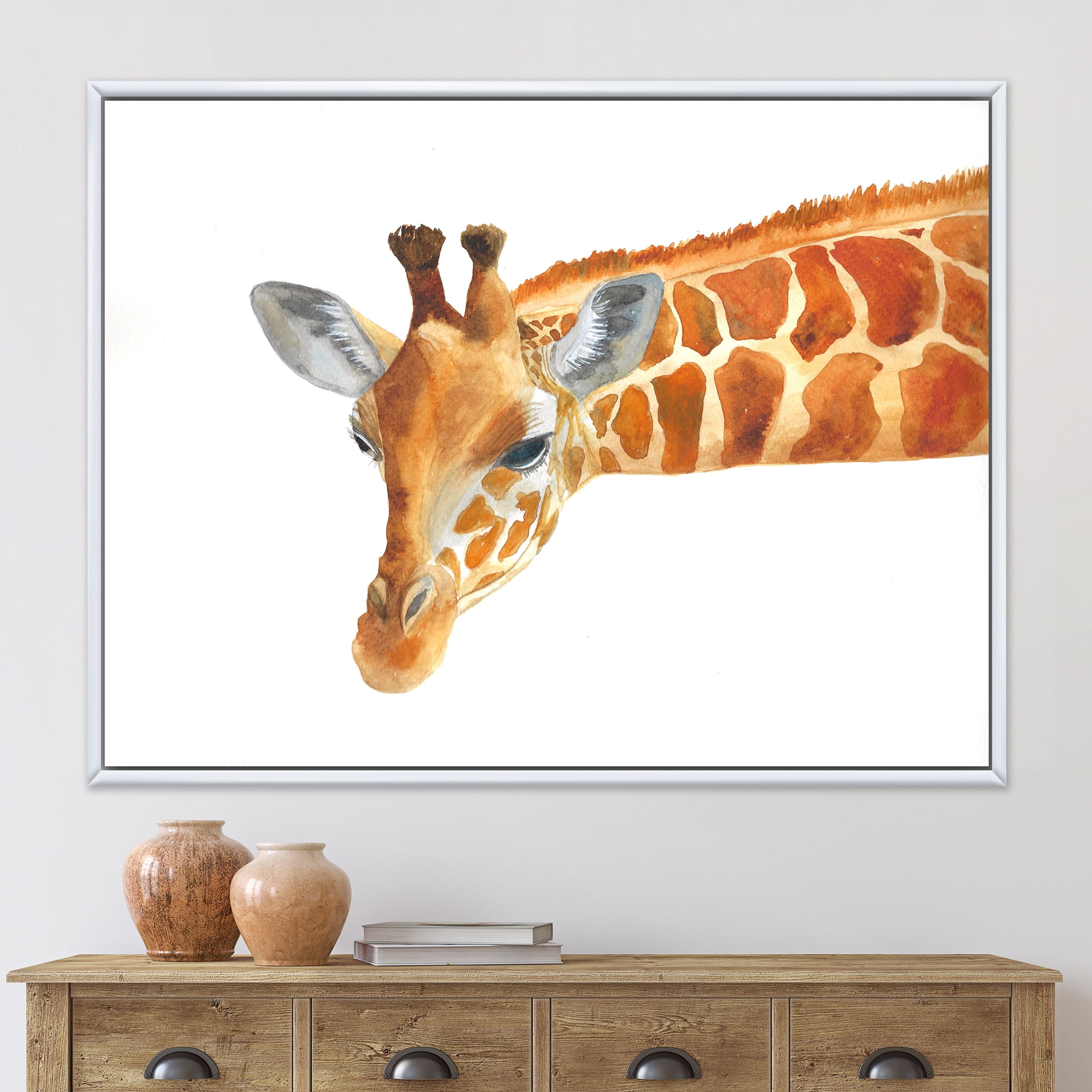 Designart 'Close Up Portrait of A Giraffe IX' Farmhouse Framed Canvas Wall Art Print