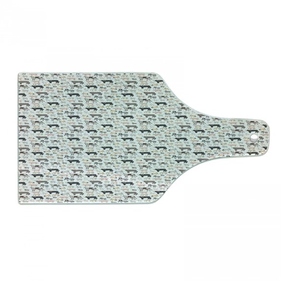 Cattle Cutting Board, Composition of Graphic Sketch Cattle Animals as Ox Goat Pig and Buffalo, Decorative Tempered Glass Cutting and Serving Board, in 3 Sizes, by Ambesonne