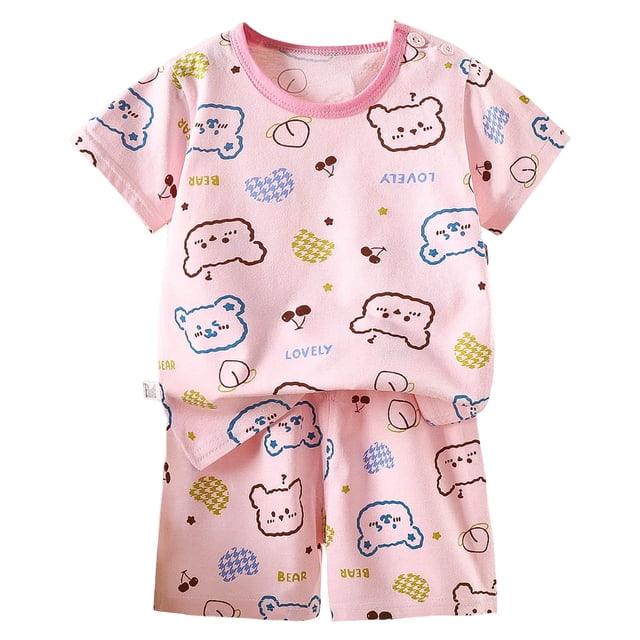 BOBOGOJP Pyjamas Pyjamas d'Été 2 Ensembles Haut à Manches Courtes et Short Pjs Vêtements de Nuit (Rose, 2-3 Ans)