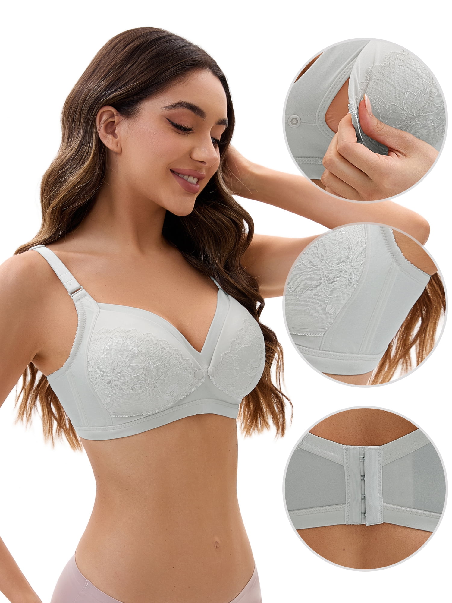 Unique Bargains Lace Front Closure Pumping Maternity Bra D 42 Grey