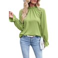 thumbnail image 1 of Blusas, camisas y camisas casuales de manga larga con cuello alto y volantes, 1 of 6