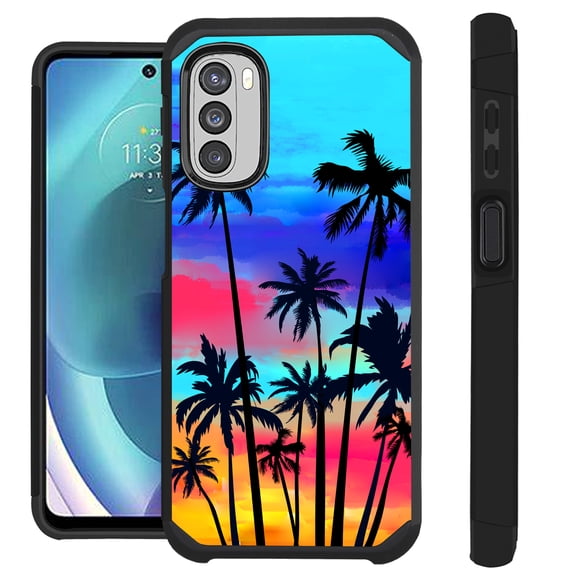Compatible with Motorola Moto G Stylus 5G (2022) Hybrid Fusion Guard Phone Case Cover (Sunset Palm Tree)