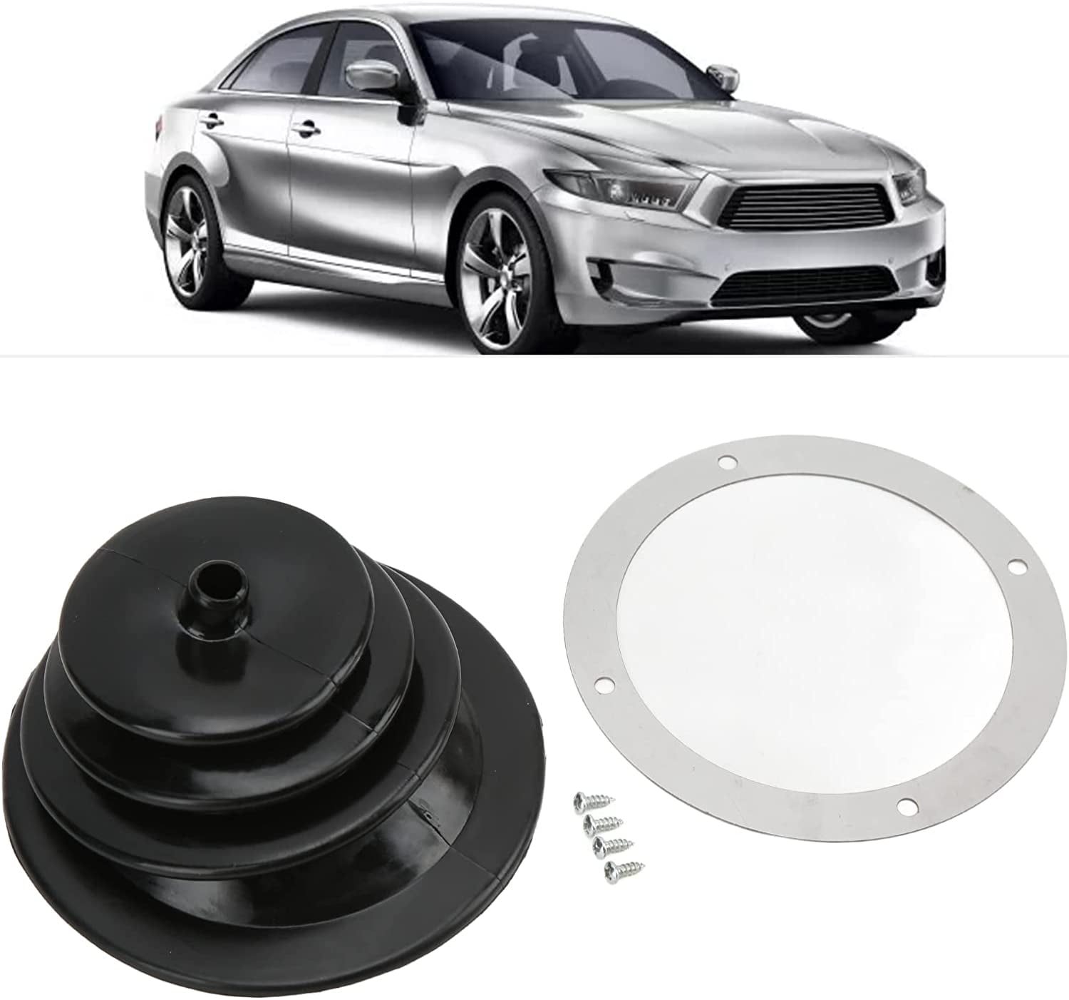 ABPETE Gear Shift Boot Cover, Shift Dust Cover, Shifter Boot Plate Gear Shift Handbrake Lever Boot Plate Kit Black Rubber Round Universal Replacement for Car Automotive Clutch Boots