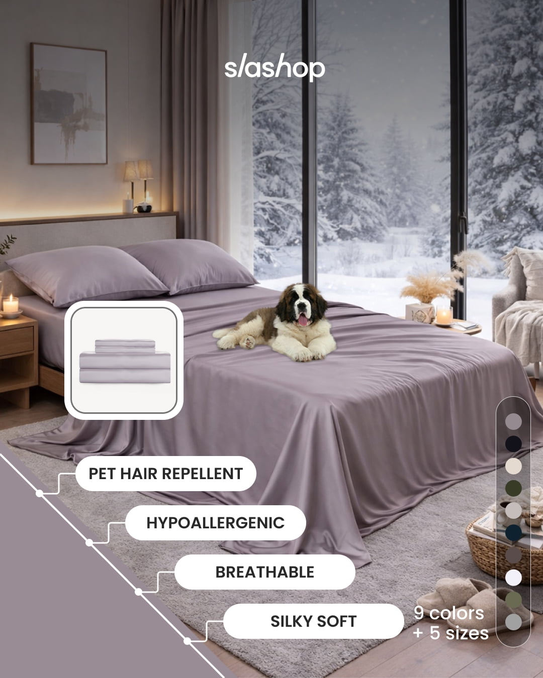 SLASHOP FURRFREE Bamboo Sheet Set, Pet Hair Resistant, Twin XL