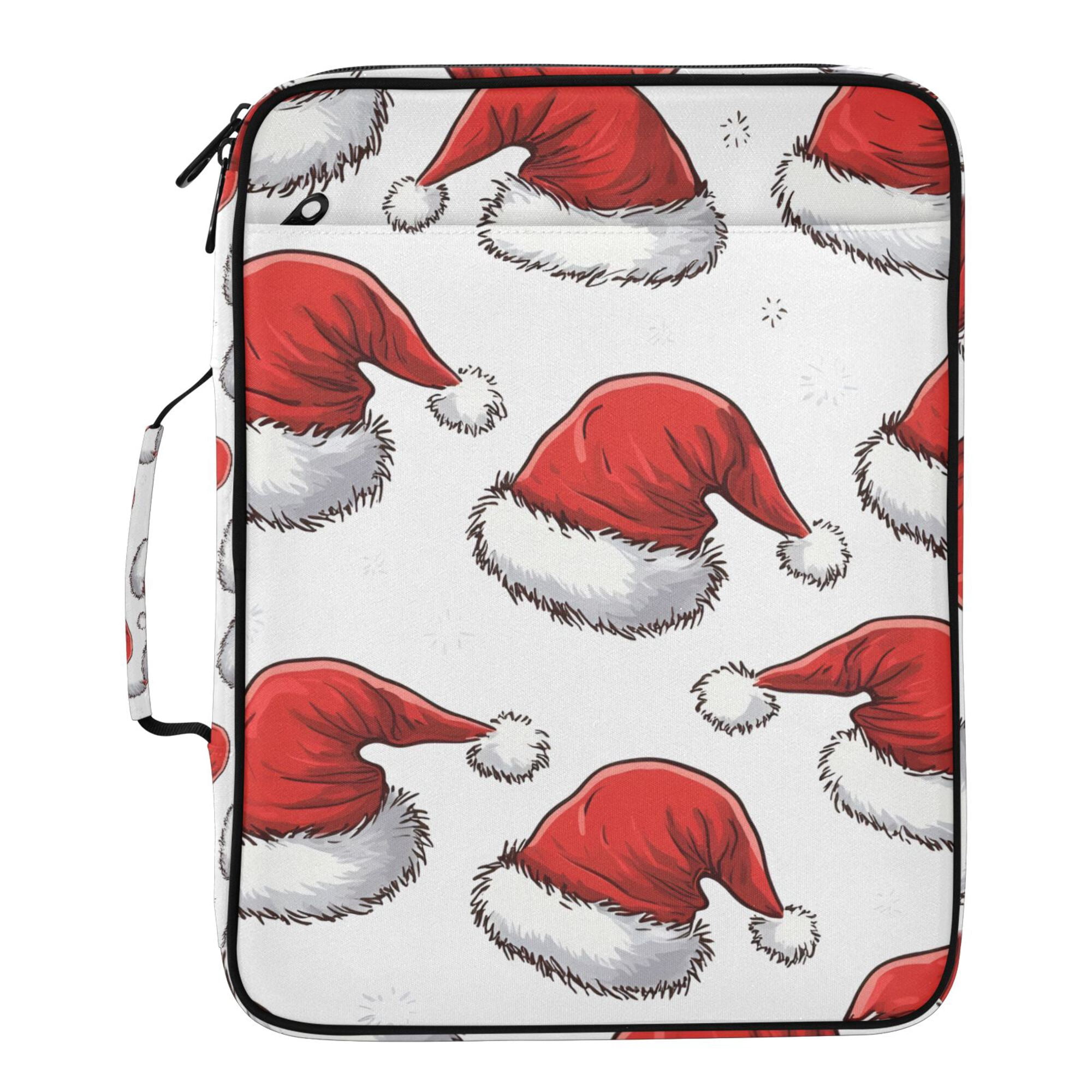 FORMRS Accordion File Folder A4 Size 7-Pocket Expanding Document Organizer Bag with 3 Ring Binder, Red Santa Hats Pattern
