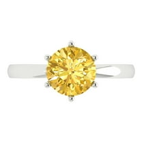 2 ct Round Cut Simulated Yellow Diamond Solitaire Engagement Ring for Women in 18K White Gold