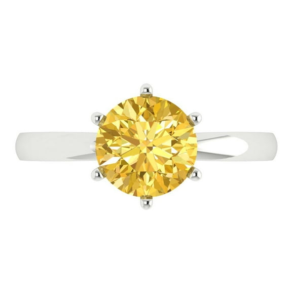 2 ct Round Cut Simulated Yellow Diamond Solitaire 14K White Gold Womens Engagement Ring