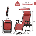thumbnail image 2 of Magshion Zero Gravity Chair with Canopy Set of 2, Reclining Folding Outdoor Lounge Chair with Side Tray and Pillow, Maroon, 2 of 8