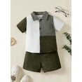 thumbnail image 2 of 5T Baby Boys Clothes 6T Boys 2PCS Summer Outfits Set Lapel Design Little Boys Short Sleeve Color-blocked Shirt Top Shorts Set Green, 2 of 8