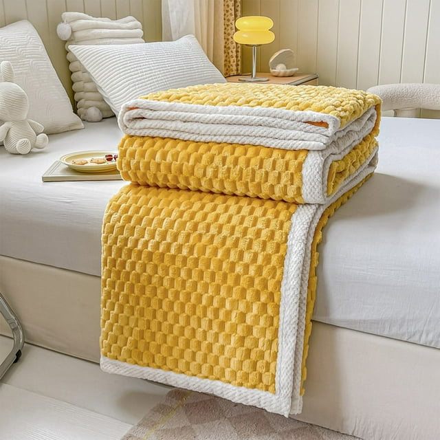 Frazada Manta de forro polar suave amarilla de 200x150cm,de doble cara,para todas las estaciones,de color liso,para cama,sofá o sillón (1 pieza). Rkxzt