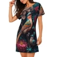 thumbnail image 2 of Sikiie Colorful Rose Bird Print Women's Short-sleeved Nightdress, Round Neck Pullover Nightdress Pajamas Summer Home Wear, 2 of 6